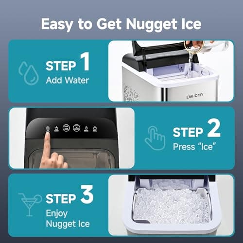EUHOMY Nugget Ice Makers Countertop, Ready in 8 Mins, 35lbs/24H, Self-Cleaning, Portable Ice Maker Machine with Ice Scoop & Basket, Sonic Ice Maker with Chewable Pellet Ice for Home/Party/RV/Camping — view 3