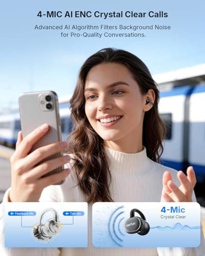 EarFun Clip 2 Open Ear Earbuds, Clip On Headphones, LDAC, Hi-Res Audio, 12mm Titanium Driver, 4 Mics AI Clear Call, AI Translation Earbuds, Secure Fit, 40H Playtime, Bluetooth 6.0 for Running, Workout — view 3