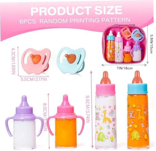 fash n kolor®, My Sweet Baby Disappearing Doll Feeding Set | Baby Care 6 Piece Doll Playset for Toy Stroller | 2 Milk & Juice Bottles with 2 Toy Pacifier for Baby Doll — view 4