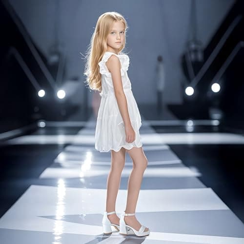 LAURMOSA Flower Girl Shoes Girls Dress Shoes White High Heels for Kids Dressy Sandals Size 4 Ankle Strap Open Toe Chunky White Heel Platform Pumps Wedding Church Party Big Kids (CAL1038PWhite 4) — view 5