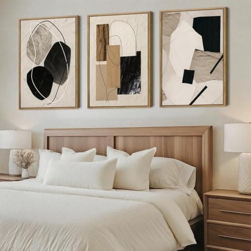 HPNIUB Large Abstract Paintings Framed Neutral Canvas Prints Mid Century Modern Wall Art for Living Room Bedroom Bathroom -24''x36''x3 — view 3
