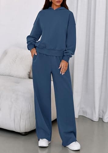 PRETTYGARDEN Womens Sweatsuits 2 Piece Set 2026 Casual Winter Long Sleeve Hoodie Loose Wide Leg Sweatpants Fall Tracksuit (Grey Blue,Medium) — view 7