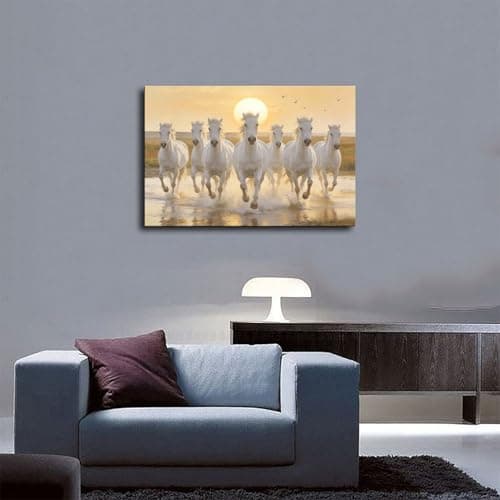 Seven Horses Running with Sunrise Art Wall Painting, 7 White Horse.4 Canvas Poster Wall Art Print - Bedroom Office Bathroom Living Room Decor Unframe-style12x18inch(30x45cm) — view 4