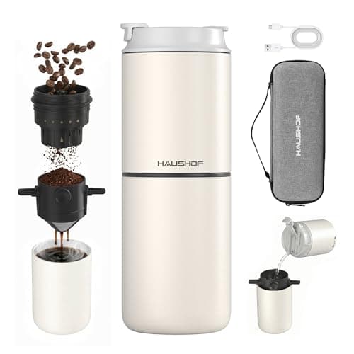 HAUSHOF Portable Electric Coffee Grinder, Travel Coffee Maker and Brewing Kit, Coffee Grinders for Home Use, Portable Pour Over Coffee Maker For Travel, Camping, Car