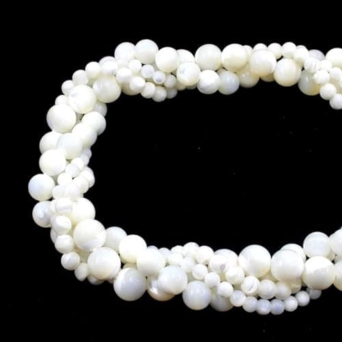 HAAMIIQII 60pcs 6mm Natural White Mother of Pearl Shell Beads Round Loose Gemstone Beads for Jewelry Making Strand 15 Inch — view 3