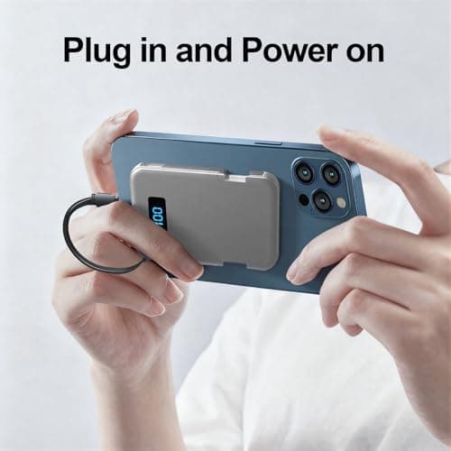 RRUHHK Ultra-Slim 5000mAh Portable Charger for iPhone & Android, Mini Power Bank with Built-in Cables (USB-C & iOS), 5V/2A Small External Battery Pack for iPhone 16/15/14/13, Samsung, Google – Grey — view 5