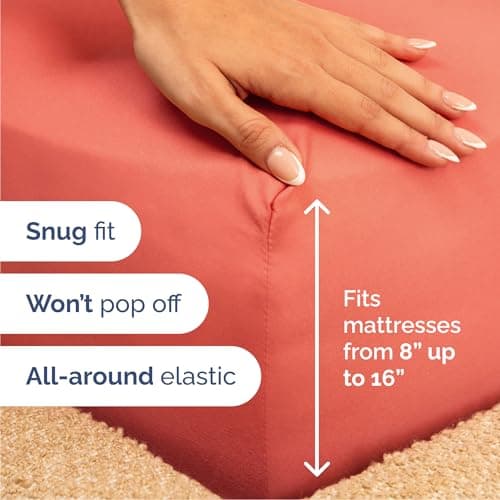 Queen 6 Piece Sheet Set - Comfy Breathable & Cooling - Ultra Soft Hotel Luxury Bedding Set w/ 8-16 Inch Deep Pockets - 1 Flat & 1 Fitted Sheet & 4 Pillowcases - Cozy, Wrinkle Free & Easy Care - Coral — view 2