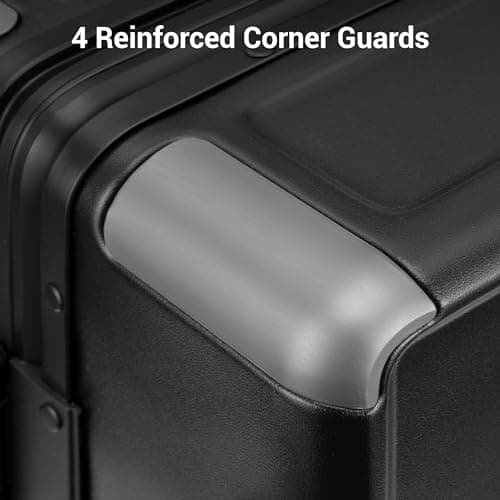 LEVEL8 Zipperless Carry On Suitcase Airline Approved with Aluminum Frame, Hard Shell Luggage with Spinner Wheels, Metal Travel Luggage with Double Tsa Locks, 20 Inch, Black — view 3