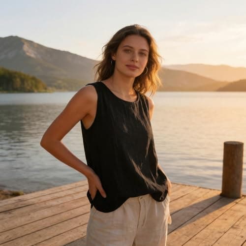 Off The Shoulder Tops for Women Womens Tank Top Linen Shirt Women Cotton Linen Sleeveless Summer Casual Loose Shirts 2026 Hawaiian Boho Crew Neck Gauze Basic Camisole Beige L — view 2