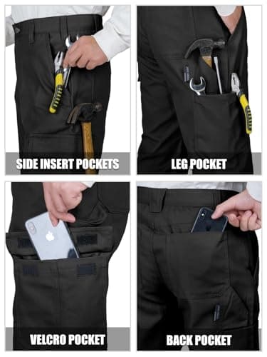 WORK IDEA Men's Double Knee Work Pants Heavy Duty Canvas Cargo Pants