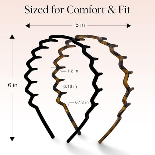 Kitsch Zig Zag Headbands for Women – Fashion Accessories for Slicked Back Styles - Comfortable Wavy Headbands | Comb Headband with Teeth | Ideal Gifts for Women - Black and Tortoise - 2 pcs — view 4