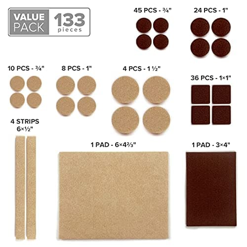 Felt Furniture Pads X-PROTECTOR 133 PCS Premium Furniture Pads - Felt Pads Furniture Feet Best Wood Floor Protectors - Protect Your Hardwood & Laminate Flooring! Brown and Beige — view 4