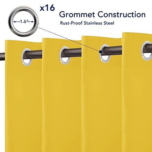 PureFit Outdoor Curtains for Patio Waterproof Weatherproof, UV Resistant Outside Curtains for Gazebo, Front Porch, Pergola, Sun Blocking Privacy Curtain, 120W x 95L inch, 1 Panel, Yellow — view 3