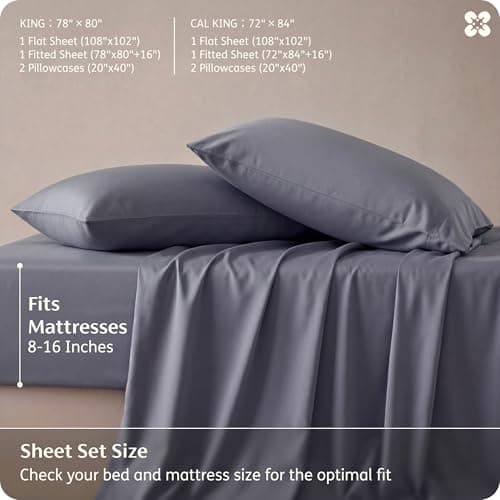 Bedsure King Size Sheets Set, Cooling Sheets for Hot Sleepers, Rayon Derived from Bamboo, PureWoven, Breathable & Soft, Deep Pocket Up to 16 Inches, Hotel Luxury Silky Bedding, Dark Grey — view 6