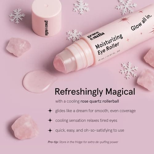 grace & stella Under Eye Brightener with Rose Quartz Rollerball - Centella Asiatica & Caffeine Under Eye Serum for Dark Circles & Puffiness - Travel Essentials, Gifts for Women, Vegan (15ml/0.51floz) — view 2