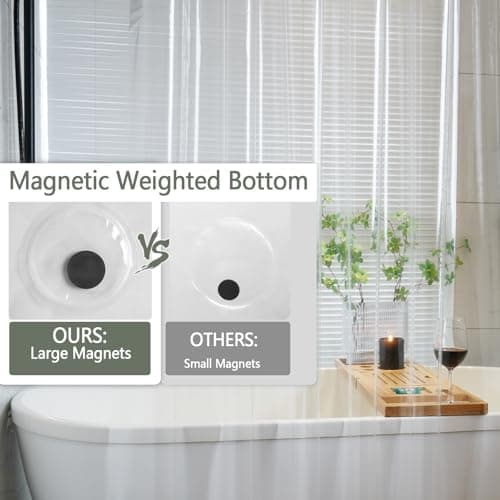 Seenus PEVA 8G Clear Shower Curtain Liner with 3 Large Magnets, Bpa-Free Waterproof Plastic Shower Curtain for Bathroom, 72 x 72 inch Completely Transparent Shower Liner Mildew Resistant — view 2