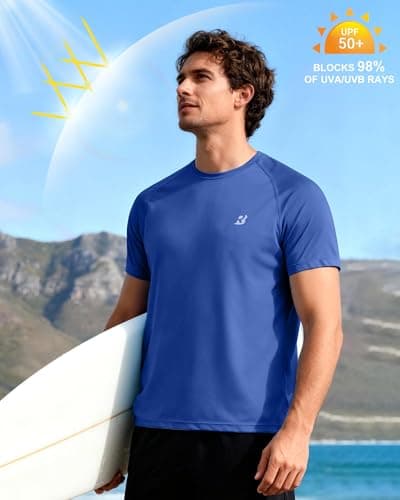 Roadbox Mens Sun Protection Swim Shirt, UPF 50+ Short Sleeve UV Rash Guard, Quick Dry Water T-Shirt for Surf Running Workout — view 2
