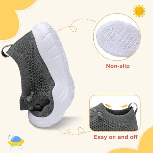 LeIsfIt Toddler Barefoot Shoes Girls Boys Lightweight Sneakers Kids Tennis Shoes Slip on Shoes Dark Grey Size 6 — view 3