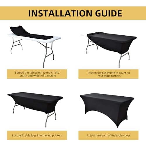 ZarzaaSik 2-Pack 6ft Black Spandex Table Covers for Rectangle Standard Folding Tables - Wrinkle Resistant Stretch Tablecloths - Ultimate Fitted Table Protector for Parties, Trade Shows, Banquet — view 4