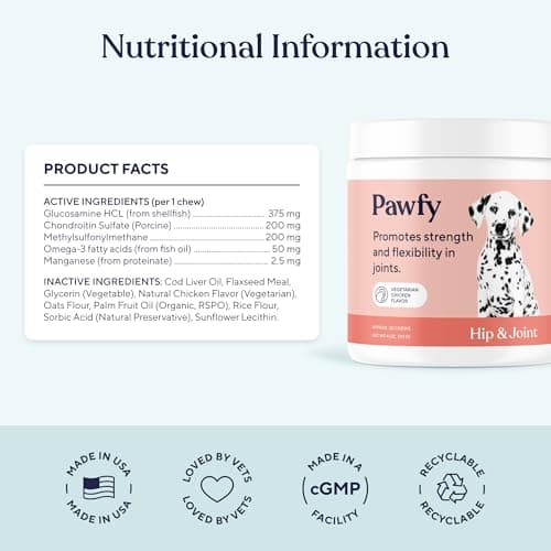 Pawfy Hip & Joint Supplement for Dogs with MSM & Vitamins | Glucosamine Chondroitin for Small, Medium & Large Breed - Supports Mobility & Bones | Glucosamine for Dogs with Omega 3-30 Chews — view 3