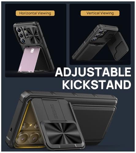 SSLOTSCASE for Samsung Galaxy S26 Ultra Case with Card Holder & Kickstand & Slide Camera Lens Cover & Camera Stand & Wallet, Military-Grade Drop Protection Phone Case Cover for S26 Ultra 2026, Black — view 3