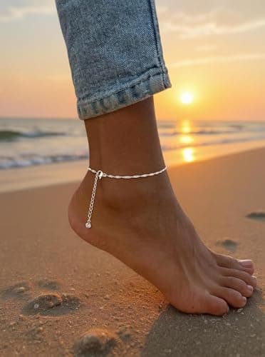 Moodear Ankle Bracelets for Women 14K Silver Plated Anklet Twist Chain — view 6