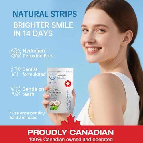 Proudly Canadian ClearBrite Naturals Whitening Strips, Peroxide Free, Coconut Mint Flavour, Natural Active Ingredients, 28 Strips (14 Treatments) — view 4