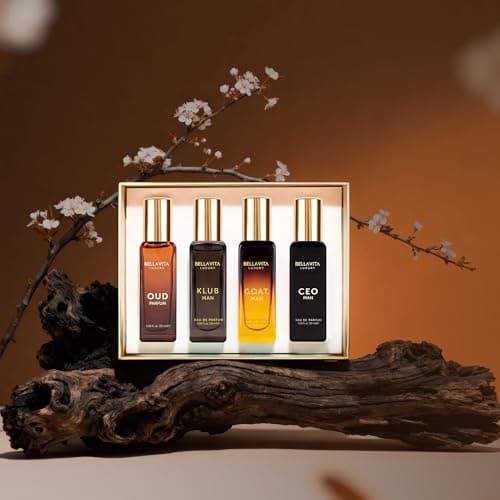 BellaVita Luxury Men's Perfume Gift Set with CEO Man, G.O.A.T., KLUB & OUD | 4 x 20ml (80ml) | Long Lasting Perfume for Men | Citrus, Woody, Patchouli & Caramel Notes | Gift for Father's Day — view 7