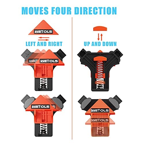WETOLS Corner Clamp for Woodworking, 90 Degree Right Angle Clamp, Wood Clamps, 4Pcs Adjustable Spring Loaded Woodworking Clamp, Gifts for Him, Birthday Gifts for Men, Photo Framing, Orange — view 4