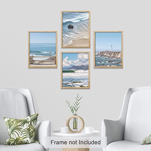 SIGNWIN Poster Bathroom Decor 11"x14"x 4, Wall Art Room Decor Multicolor for Living Room, Bedroom, Office White Aerial View Blue Ocean Wave Beach Shore Nature Wilderness Realism Decorative Landscape