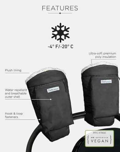 7AM Enfant Stroller Warmmuffs Gloves - Anti-Freeze Stroller Mittens for Handlebars, Water Repellent Hand Warmer Muff for Cold Weather, Plush Lined Stroller Warmmuffs | Winter Stroller Accessories — view 2