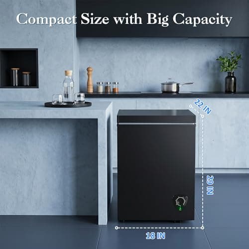 LifePlus Chest Freezer - 3.5 Cubic Feet Deep Freezer Compact Freezer with Fast Cold 7 Adjustable Temperature Convenient Pulley, Small Freezer with Low Noise Energy Saving, Black — view 6