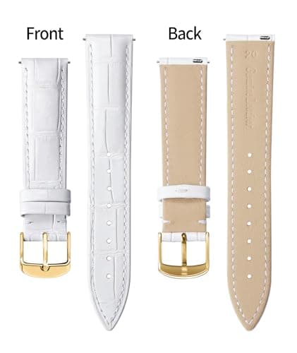 BINLUN Leather Watch Band Genuine Calfskin Replacement Watch Strap Quick Release Crocodile Pattern 10 Colors 13 Sizes for Men Women（Gold Buckle, White,16MM）