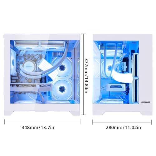 HOENGAGER Panorama Gaming PC Desktop Computer - AMD Ryzen 7 5700G 3.8 GHz, RTX 5060 8GB, 32GB DDR4 RAM 3200, 1TB M.2 PCIE + 1TB SATA SSD, 650W PSU, 240mm AIO, Windows 11 64-bit, White — view 3