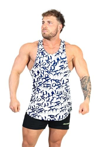 Jed North Men's Graphic Bodybuilding Tank Tops Gym Stringers Racerback,WhiteGraffiti,Large