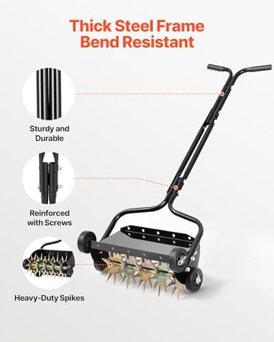 VEVOR Lawn Aerator, 18 in Manual Push Spike Aerator with 4 Wheels & Handle, Heavy Duty Grass Aerators, Supports 40 lbs Added Weight, Rolling Lawn Aeration Tool for Garden Yard Aeration Soil Health — view 2