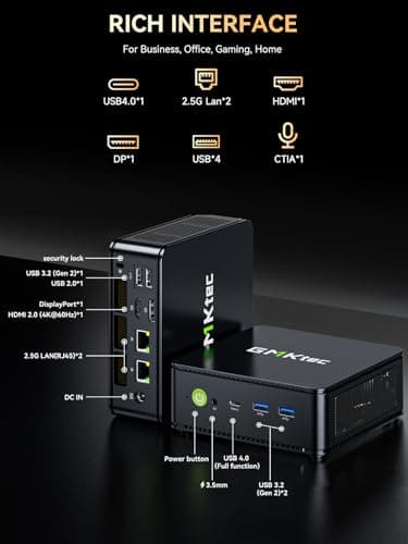 GMKtec Gaming Mini PC Ryzen 7640HS (Beats 6800H/6800U) 16GB DDR5 512GB NVMe SSD Dual NIC LAN 2.5GbE /WiFi 6E BT5.2 /USB4 Desktop Computers Office Home M6 Ultra — view 3