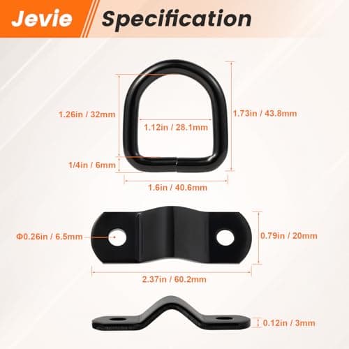 6 Pack 1/4" D Ring Tie Down Anchors, Heavy-Duty Steel Bolt-On D Ring Mounts with Screws, Black E-Coated Surface Mount for Trailer, Truck Bed, RV