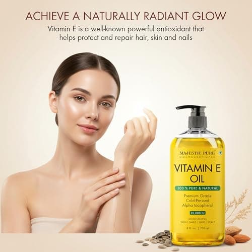 Majestic Pure Vitamin E Oil - 100% Pure & Natural, 20,000 IU | Premium Grade, Cold-Pressed and Tocopherol to Repair Dry, Damaged Skin| Moisturizing Skin, Hair and Scalp 8 Fl Oz — view 7