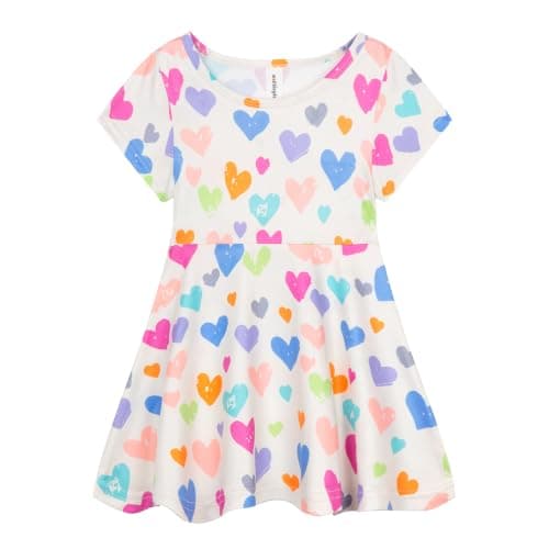 Mud Kingdom Dress for Big Girls Round Neck Short Sleeve Fashion Summer Beige Love Size 10-12