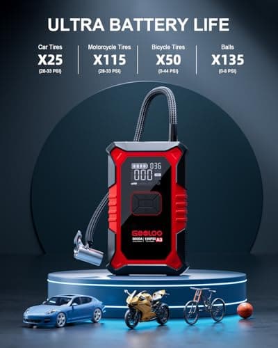 GOOLOO A3 Jump Starter with Air Compressor, 3000A Portable Car Battery Booster (9.0 Gas/6.5L Diesel) with 150PSI Auto-Shutoff Tire Inflator, 12V Supersafe Lithium Jump Box Car Battery Jumper Starter — view 4