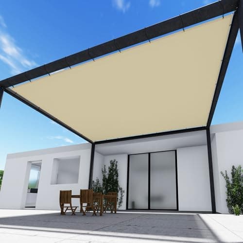 TANG 9' x 19' Waterproof Shade Cloth with Grommets, Sun Shade Sail Rectangle Straight Side, 260 GSM UV Block Fabric Patio Canopy for Deck Carport Backyard Pergola Cover, Beige