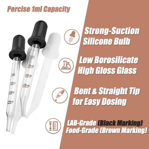 10Pcs Eye Dropper with Storage Case,8 pcs Bent & Straight Tip 1ml Pipette Dropper for Oil with 2 Cleaning Brush, Accurately Dose Pipette for Mixing Paints, Medicine, Crafts, Lab, Pet Feeding, Ear — view 3