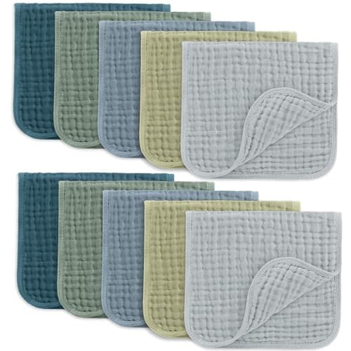 Comfy Cubs Muslin Burp Cloths Baby 50 x 25 cm, Pack of 10 - Large 6-Layer Ultra-Absorbent 100% Cotton for Babies Drool & Messes - Soft & Gentle Burp Cloth Baby Set for Boys & Girls - Multi Boy