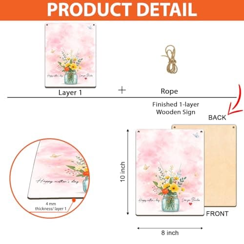 DIY Mother's Day Flower Bouquet with Kids Handprint Hanging Sign, Baby's First Mothers Day Handprint Floral Wood Art Craft, Gifts for Mom Grandma from Daughter Son for Mother's Day, Love You Bunches — view 4
