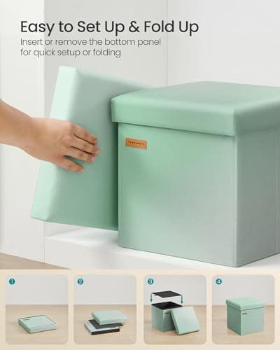 SONGMICS Folding Storage Ottoman Bench, Linen Fabric, Storage Chest, Foot Rest Stool, Holds up to 286.6 lb, 11.8 x 11.8 x 11.8 in, Bedroom Bench, Blue-Green Ombre, Minota Collection ULSF028X201 — view 5