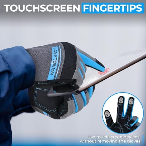 HANDLANDY Work Gloves Men & Women, Utility Mechanic Working Gloves Touch Screen, Flexible Breathable Yard Work Gloves (Medium, Grey) — view 3