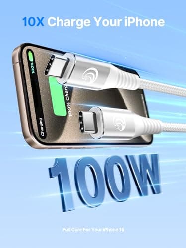 USBC to USBC 100W [10ft/2 Pack] USB C to USB C Fast Charging Cable Braided C to C Charger Cord 5A for MacBook Pro/Air, iPhone 15 Pro Max Plus,iPad Pro,Samsung Galaxy S24 Ultra S23,Pixel,PS5,Switch