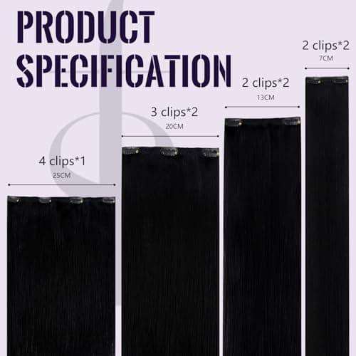 Fshine Clip in Hair Extensions Human Hair Jet Black 16 in 120 G For Party — view 4