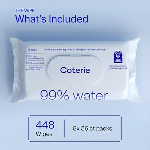 Coterie Baby Wipes for Sensitive Skin, Plant-Based and Plastic-Free Fibers, 99% Water, Hypoallergenic, pH Balanced, Unscented, Clean and Gentle Baby Essentials, 8 Pack, 448 Count — view 4